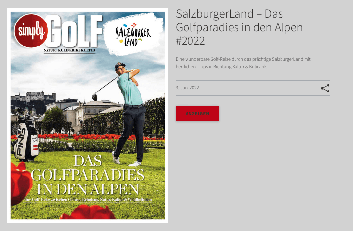 Das SalzburgerLand Golf Special kann kostenfrei digital gelesen werden